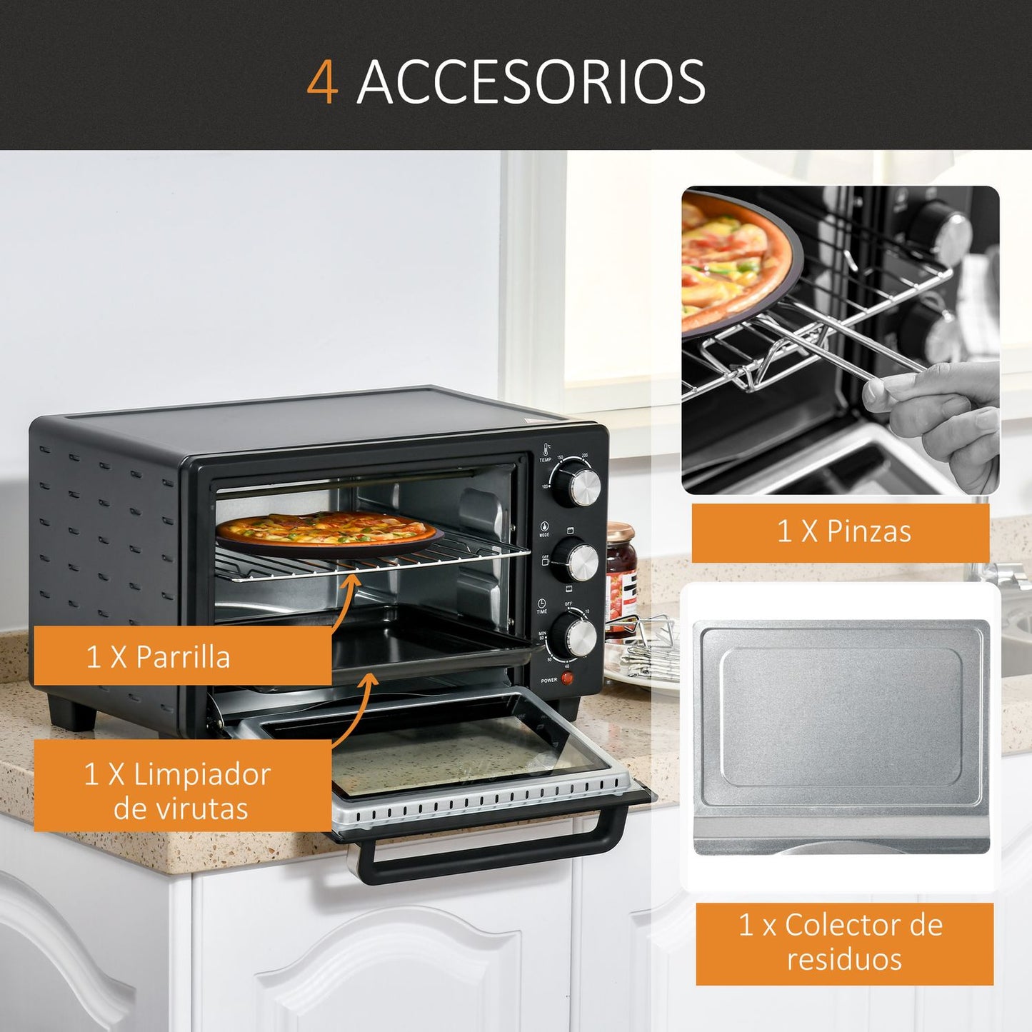 Horno Eléctrico De Sobremesa De Metal Y Vidrio Templado Homcom Negro