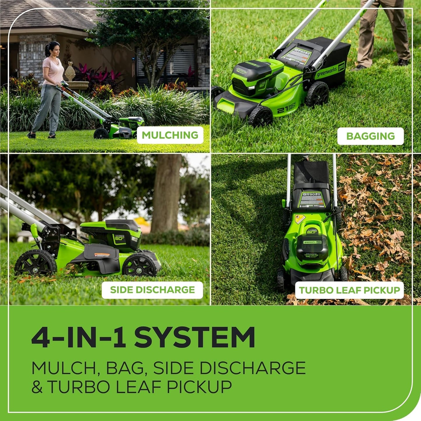 2025 Cortadora de Césped Inalámbrica Greenworks 60V 21” (Auto-Propulsada), 2 Baterías de 4.0Ah y Cargador Rápido Dual