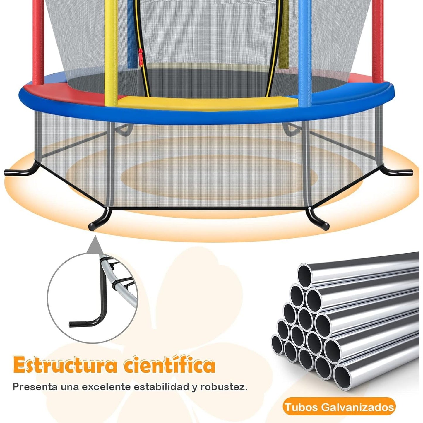 Cama Elástica Para Niños Con Red De Seguridad Y Almohadilla Para Muelles Costway 165 X 165 X 161cm Coloreado