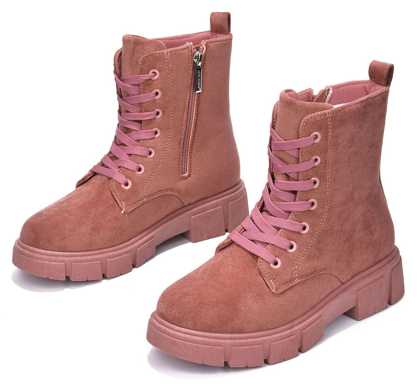 Cape Robbin SHANDA Mauve Women Ankle Combat Boots Lug Platform Lace-Up Round Toe Side Zipper Suede - Accent Foot Fashions