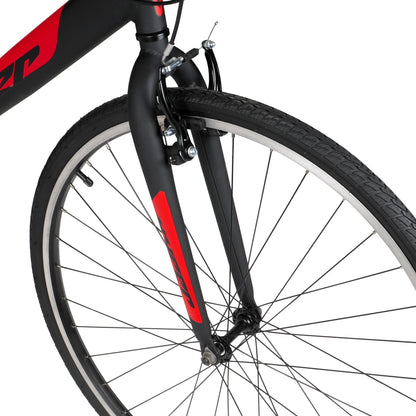 Bicicleta híbrida Hyper Spin Fit para hombre, 700c, negra y roja