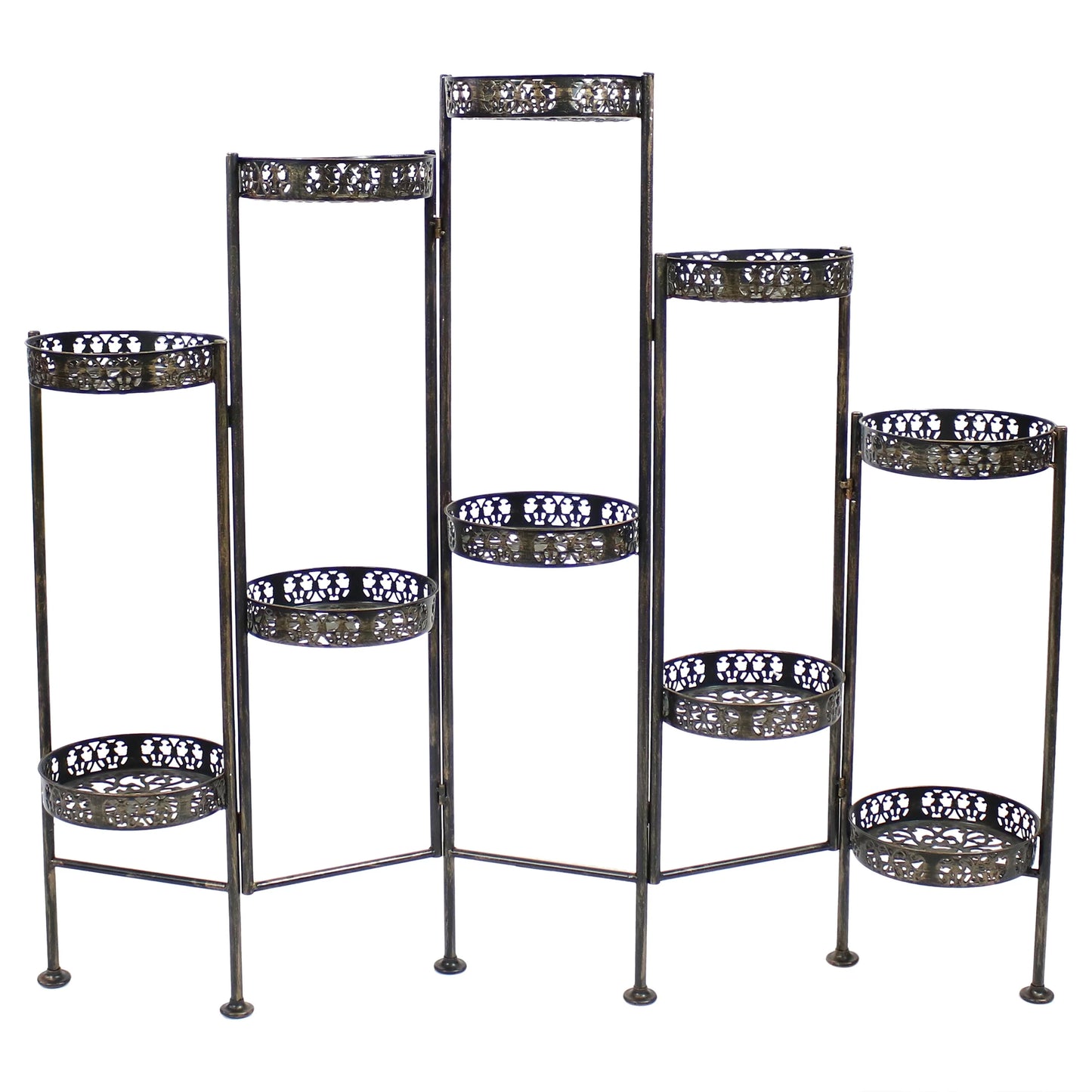 2025 Soporte Plegable para Plantas Sunnydaze de Acero en Bronce con 10 Niveles para Interior y Exterior - Altura 117 cm