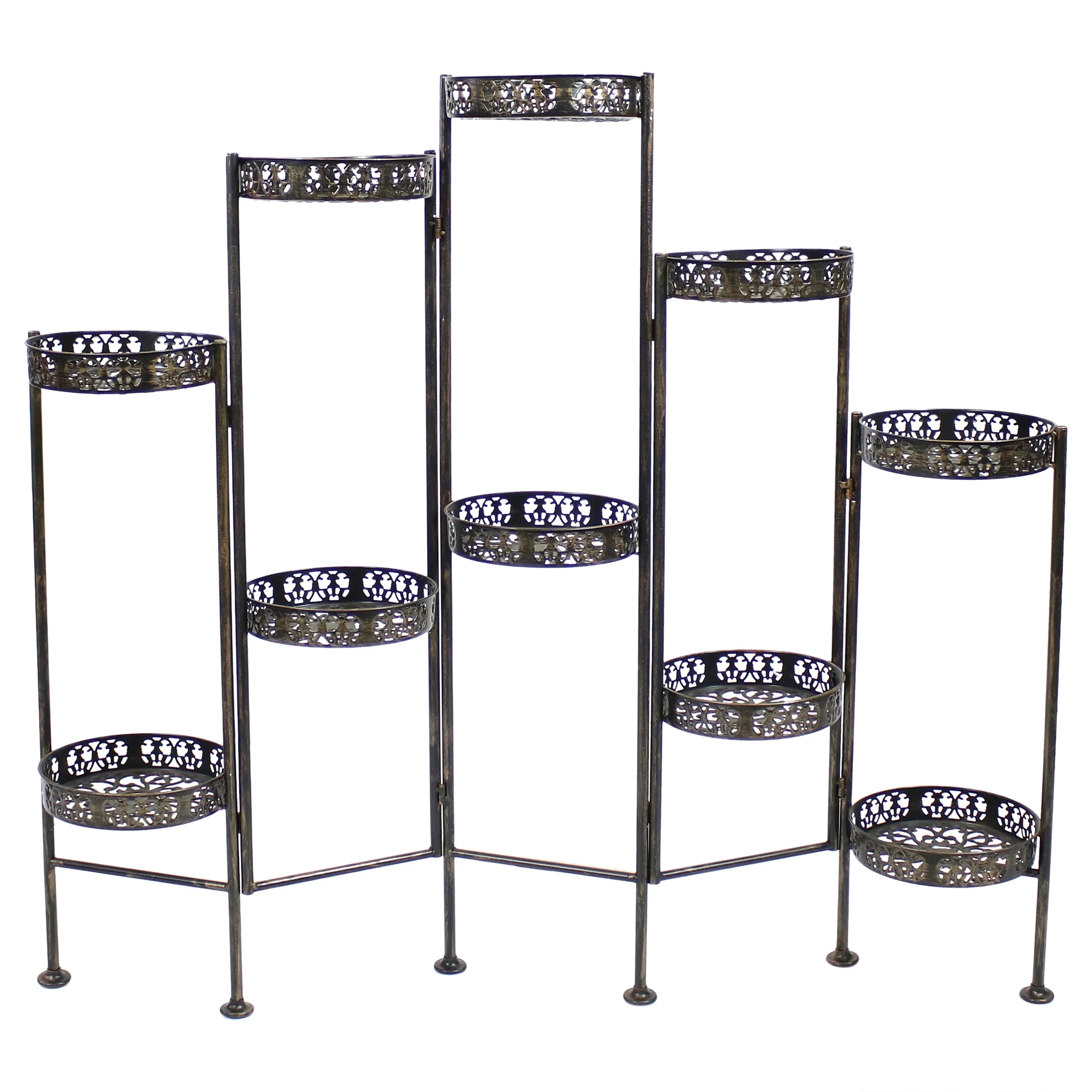 2025 Soporte Plegable para Plantas Sunnydaze de Acero en Bronce con 10 Niveles para Interior y Exterior - Altura 117 cm