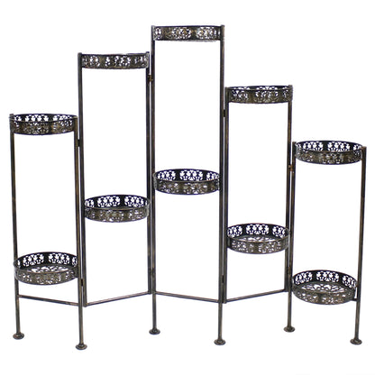 2025 Soporte Plegable para Plantas Sunnydaze de Acero en Bronce con 10 Niveles para Interior y Exterior - Altura 117 cm