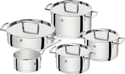 ZWILLING 5-Piece Cookware Set, 4 Lids, Suitable for Induction, Stainless Steel, Passion, Bright Grey, Diameter 16 cm, Diameter 20 cm, Diameter 24 cm, Diameter 28 cm