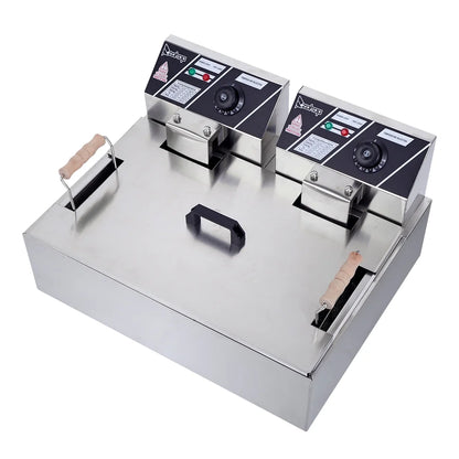 Freidora eléctrica ZOKOP de gran capacidad de 12,7 cuartos, tanque de acero inoxidable de una sola pieza con cesta, color plateado