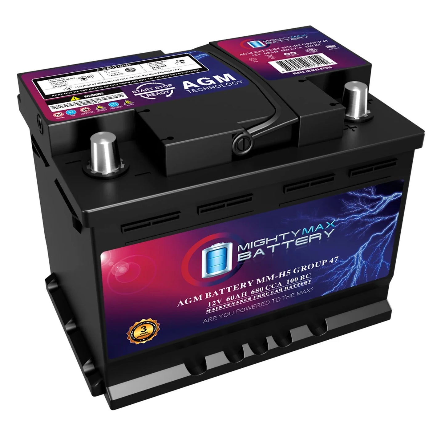 Batería de repuesto MM-H5 Grupo 47 12V 60Ah 100RC 680CCA – Compatible con Hyundai Accent 2014–2017