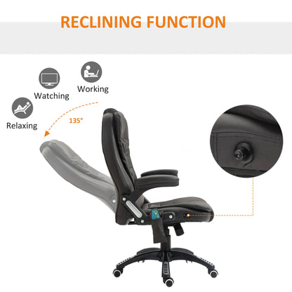 Silla de oficina ejecutiva con masaje y calefacción, sillón de oficina de cuero PU con respaldo alto, marrón