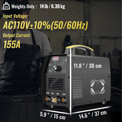 2025 Soldadora TIG 3 en 1 SKYSHALO de 155 A y 110 V (HF TIG/MMA/limpieza), inversor digital IGBT con antorcha, apta para hierro, acero dulce, cobre y níquel.