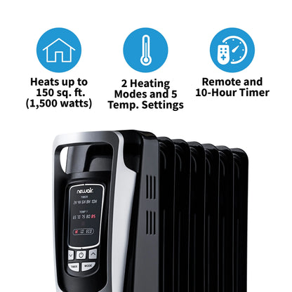 2025 Radiador de aceite eléctrico Newair, calefactor personal, apto para habitaciones de hasta 15 m²