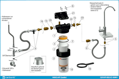 2025 Carbonit VARIO-HP Comfort – Filtro de agua bajo fregadero eficaz para agua potable limpia