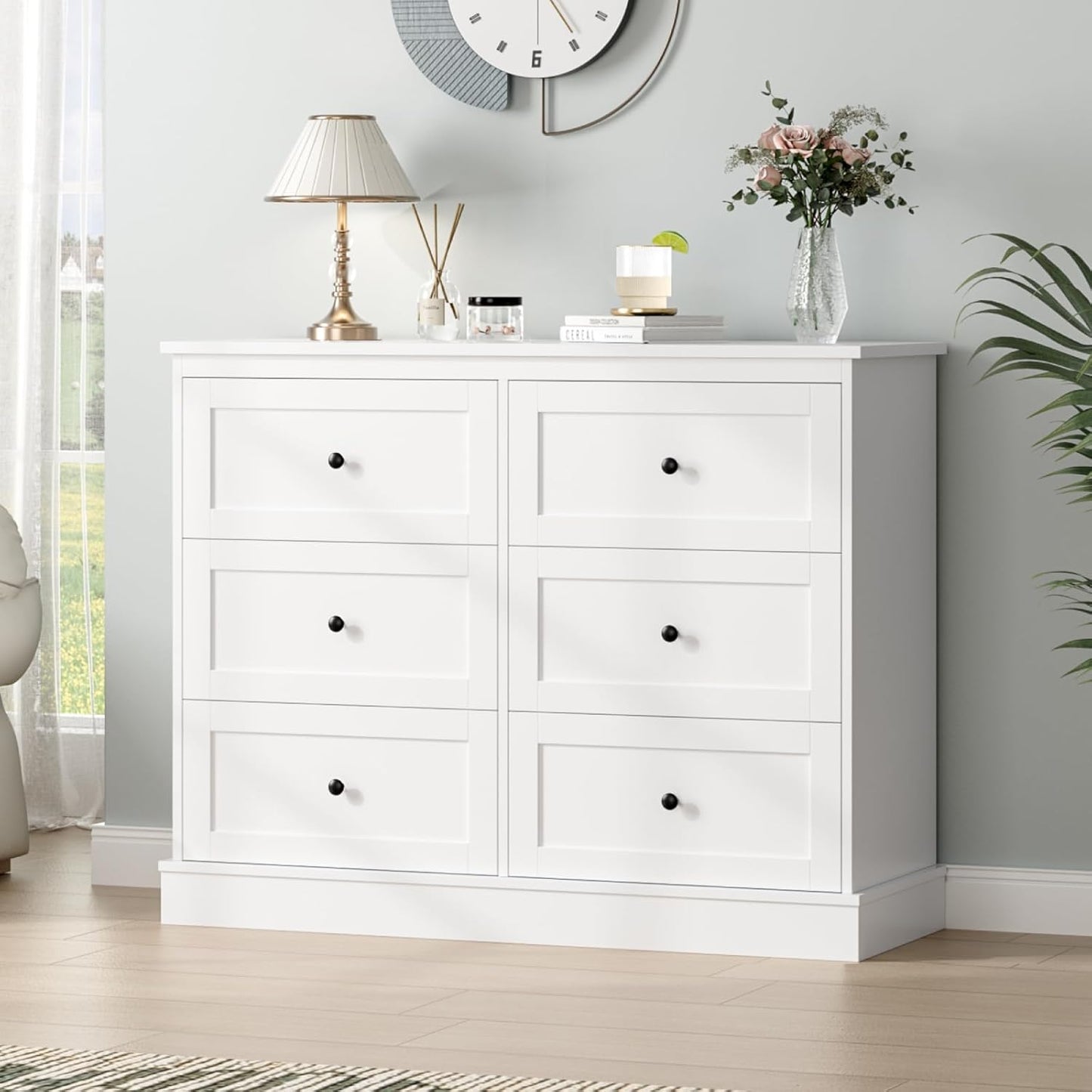 FOREHILL Komoda do sypialni biała szafka do przechowywania z 6 szufladami biała komoda szuflady do salonu przedpokoju 108 x 40 x 87 cm