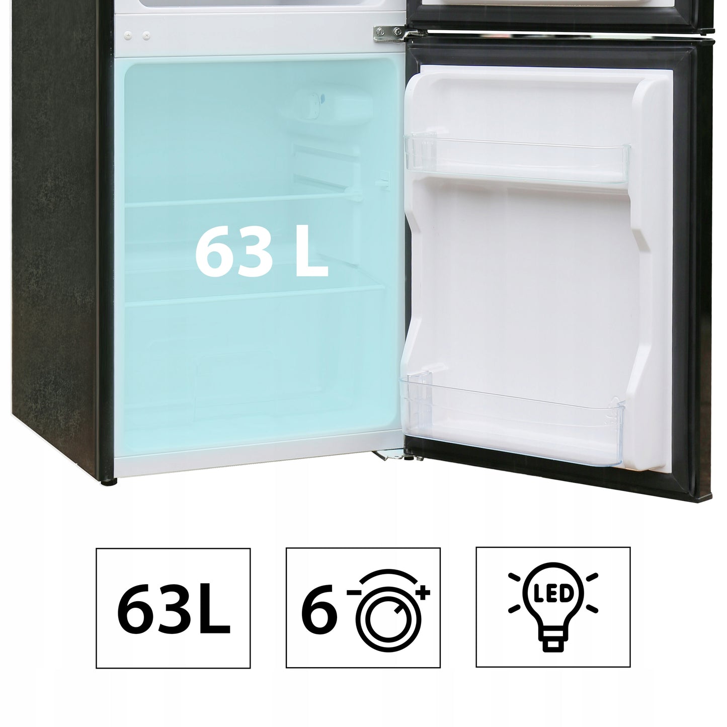LODÓWKA MAŁA chłodziarka zamrażarka hotelowa biurowa srebrna LED 88l. 86cm