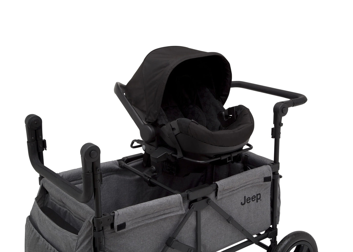 2025 Jeep Wrangler Stroller Wagon de Delta Children – 3 Modos: Portabebés, Cochecito y Carrito, Suspensión, Capota UV, Compatible con Sillas de Auto, Almacenamiento Múltiple, Manillares Ajustables