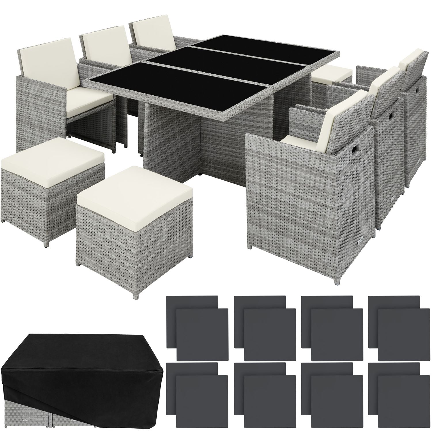 Conjunto De Ratán Sintético Nueva York - Gris Claro