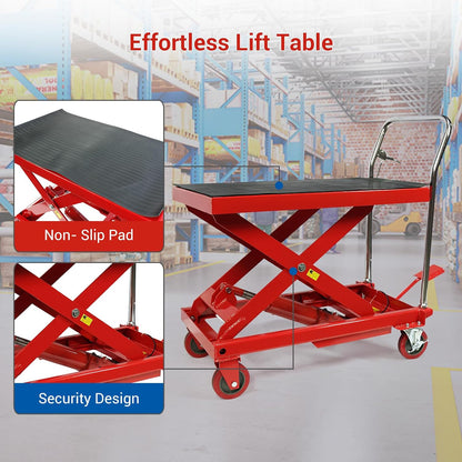 2025 Mesa elevadora hidráulica de tijera doble, capacidad 500 lbs, altura de elevación 30", carrito con 4 ruedas y base antideslizante, para manipulación y transporte de materiales