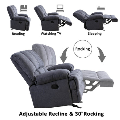 2025 Sillón mecedor sobredimensionado, sillón reclinable manual simple, sillón tapizado acolchonado, sillón mecedor para sala, asiento de teatro talla grande, gris