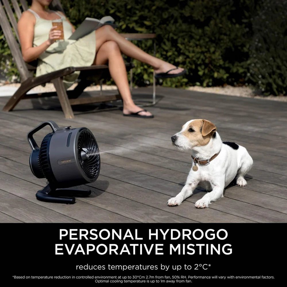 2025 Ventilador con nebulización Shark FlexBreeze HydroGo FA050UK – Solución portátil de enfriamiento ultra potente para interior y exterior (Carbón)