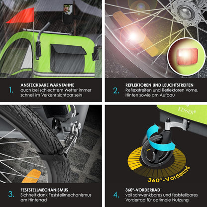 KESSER® Przyczepka rowerowa dla dzieci Sport-RX 2w1 z funkcją jazdy Przyczepka rowerowa dla dzieci + 5-punktowy pas bezpieczeństwa 360°