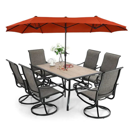2025 Conjunto de mobiliario de jardín de 8 piezas con parasol, incluye 6 sillones giratorios con tela sling