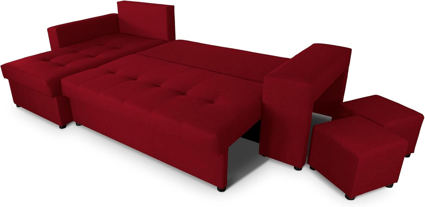 NAWSTOL - Sofa narożna Leon z funkcją spania i skrzynią na pościel – nowoczesna sofa do salonu – możliwość montażu z lewej lub prawej strony (szara + biała sztuczna skóra)