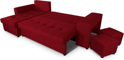 NAWSTOL - Sofa narożna Leon z funkcją spania i skrzynią na pościel – nowoczesna sofa do salonu – możliwość montażu z lewej lub prawej strony (szara + biała sztuczna skóra)