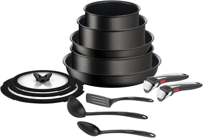 Tefal Ingenio Unlimited On - Juego de 3 Cazos 16/18/20 cm + Mango extraíble | Apto inducción, antiadherentes, revestimiento titanio, Thermo-signal, sin PFOA, apto lavavajillas y horno