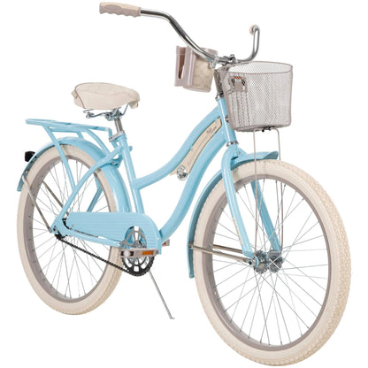 2025 Bicicleta Cruiser Clásica de Playa para Mujeres Huffy Nel Lusso 24 pulgadas, Azul Claro