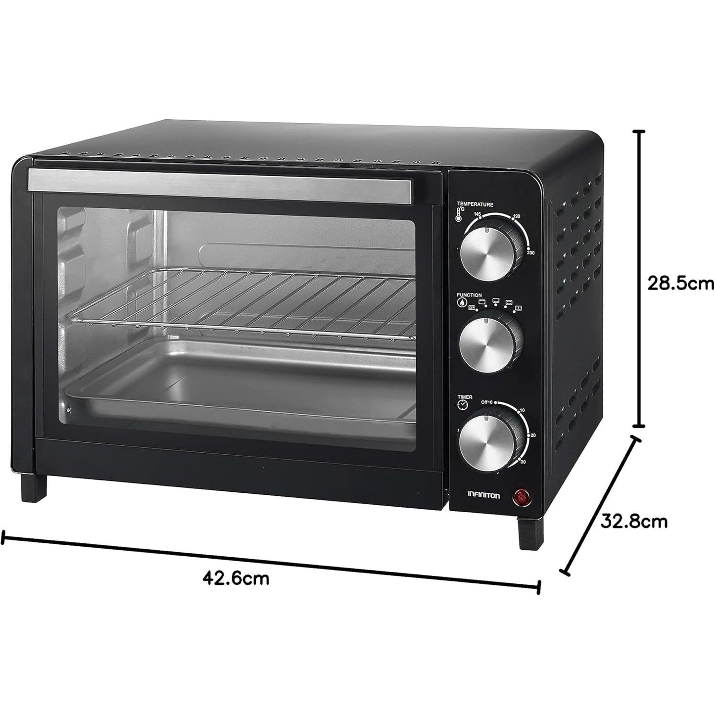 Infiniton Hsm-a18n – Horno Sobremesa, Negro, 18l, 1200w, Doble Acristalamiento, Control De Temperatura, Temporizador 60 Min.