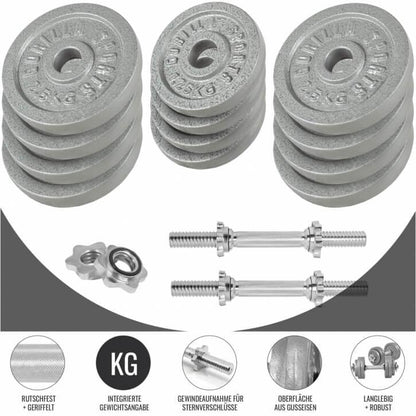2025 Set de mancuernas de fundición 30 kg plateado