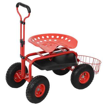 2025 Carrito de Jardín Rodante Sunnydaze con Asiento Giratorio, Manillar y Cesta