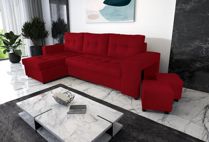 NAWSTOL - Sofa narożna Leon z funkcją spania i skrzynią na pościel – nowoczesna sofa do salonu – możliwość montażu z lewej lub prawej strony (szara + biała sztuczna skóra)