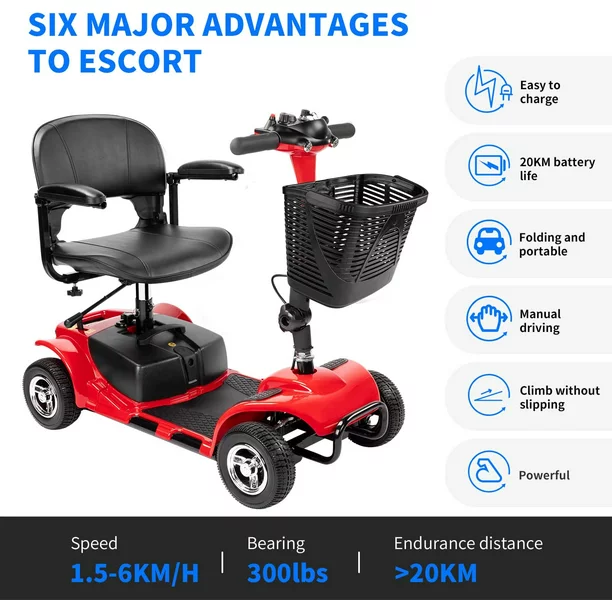 Scooter de Movilidad UltraLite de 4 Ruedas, Portátil y Ligero, Autonomía de 14 Millas, Modelo A898