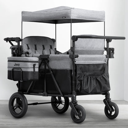 Carrito-Paseador Jeep Wrangler Deluxe para 4 Niños – Capota Desmontable, Bolsa Térmica, Asientos Modulares, Almacenamiento XXL, Ruedas Antipinchazos, Manillares Ajustables