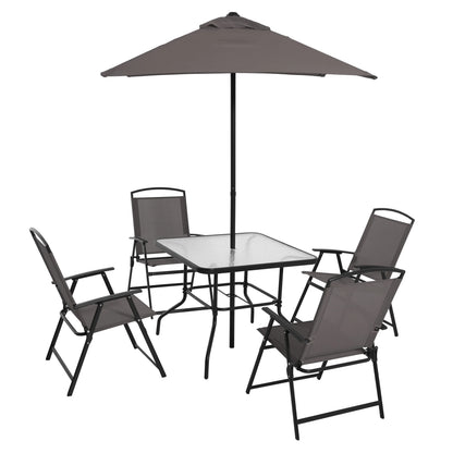 2025 Juego de comedor exterior Mainstays Albany Lane de 6 piezas con sombrilla, acero, rojo