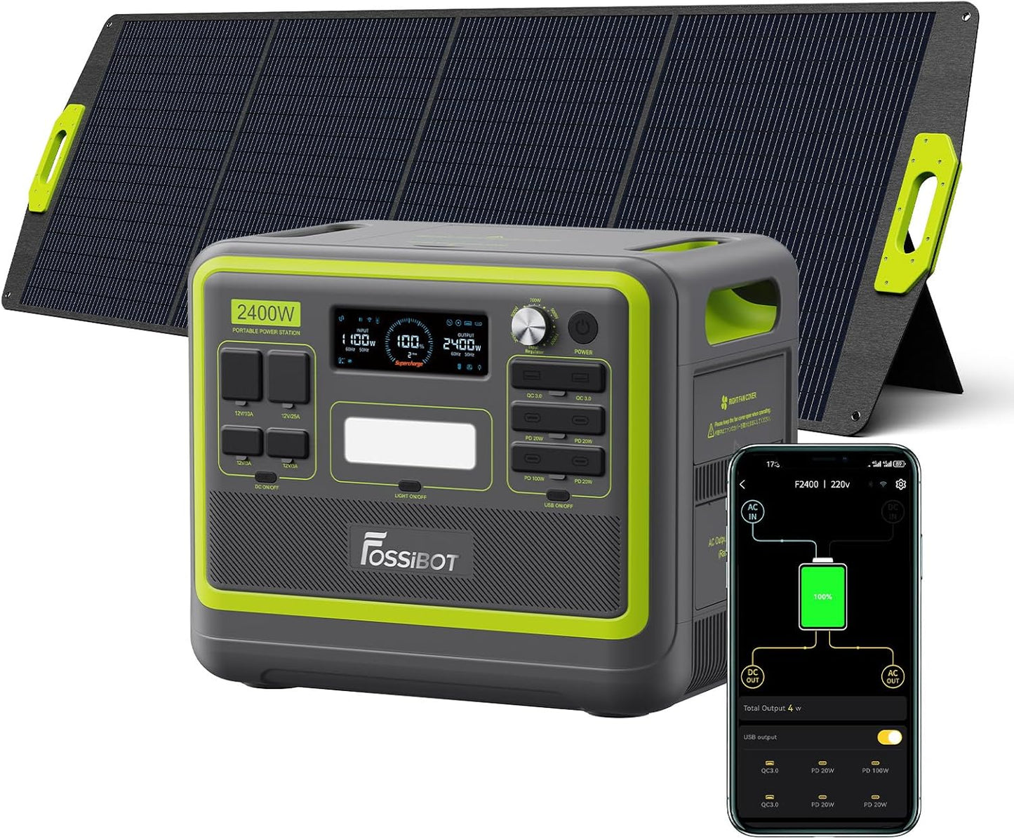 FOSSiBOT F2400 Generator solarny, 2048 Wh LiFePO4 akumulator zapasowy z wyjściami 24000 W AC (4600 W Peak)