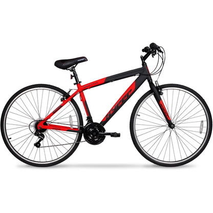 Bicicleta híbrida Hyper Spin Fit para hombre, 700c, negra y roja