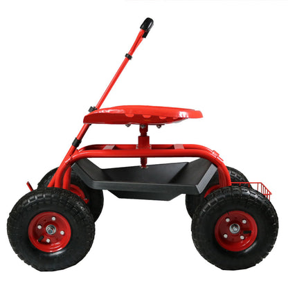 2025 Carrito de Jardín Rodante Sunnydaze con Asiento Giratorio y Manillar de Dirección