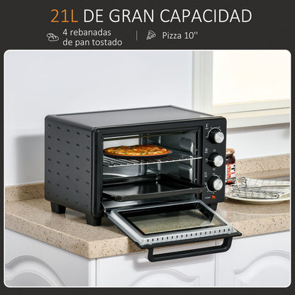 Horno Eléctrico De Sobremesa De Metal Y Vidrio Templado Homcom Negro