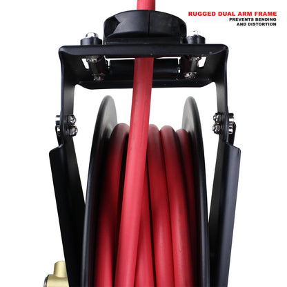 2025 Enrollador Automático de Doble Brazo de Acero con Manguera de Goma de 1/2" x 15 m – Máx. 300 PSI