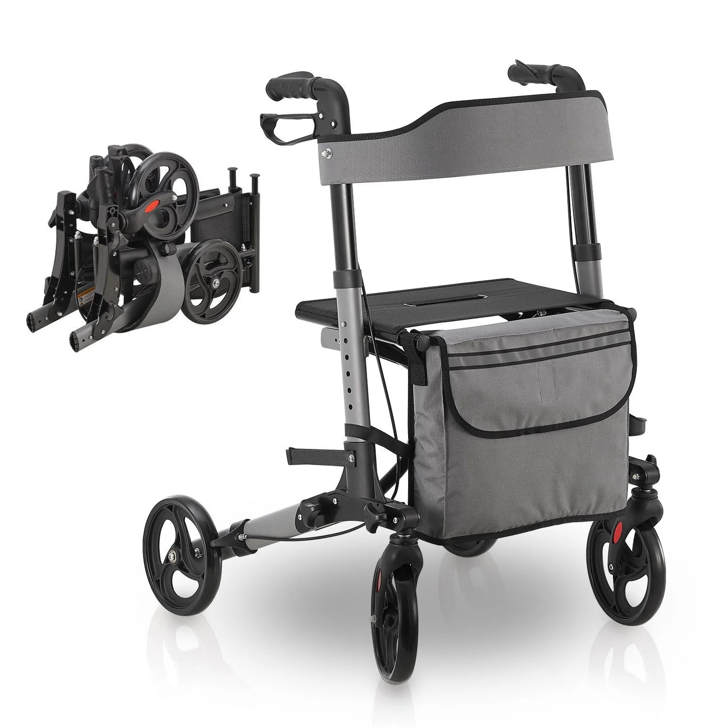 2025 Andador de aluminio Vital con asiento – Ligero, plegable y seguro