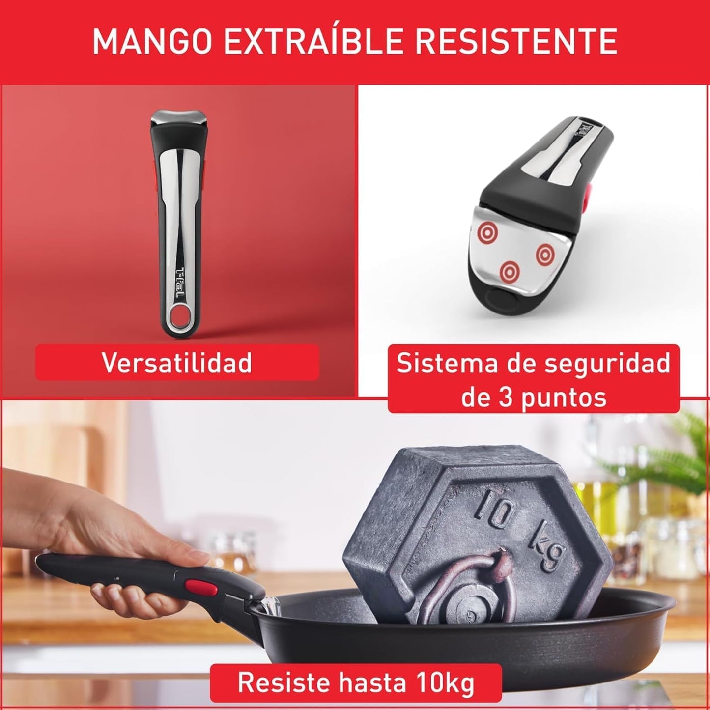 Tefal Ingenio Unlimited On - Juego de 3 Cazos 16/18/20 cm + Mango extraíble | Apto inducción, antiadherentes, revestimiento titanio, Thermo-signal, sin PFOA, apto lavavajillas y horno