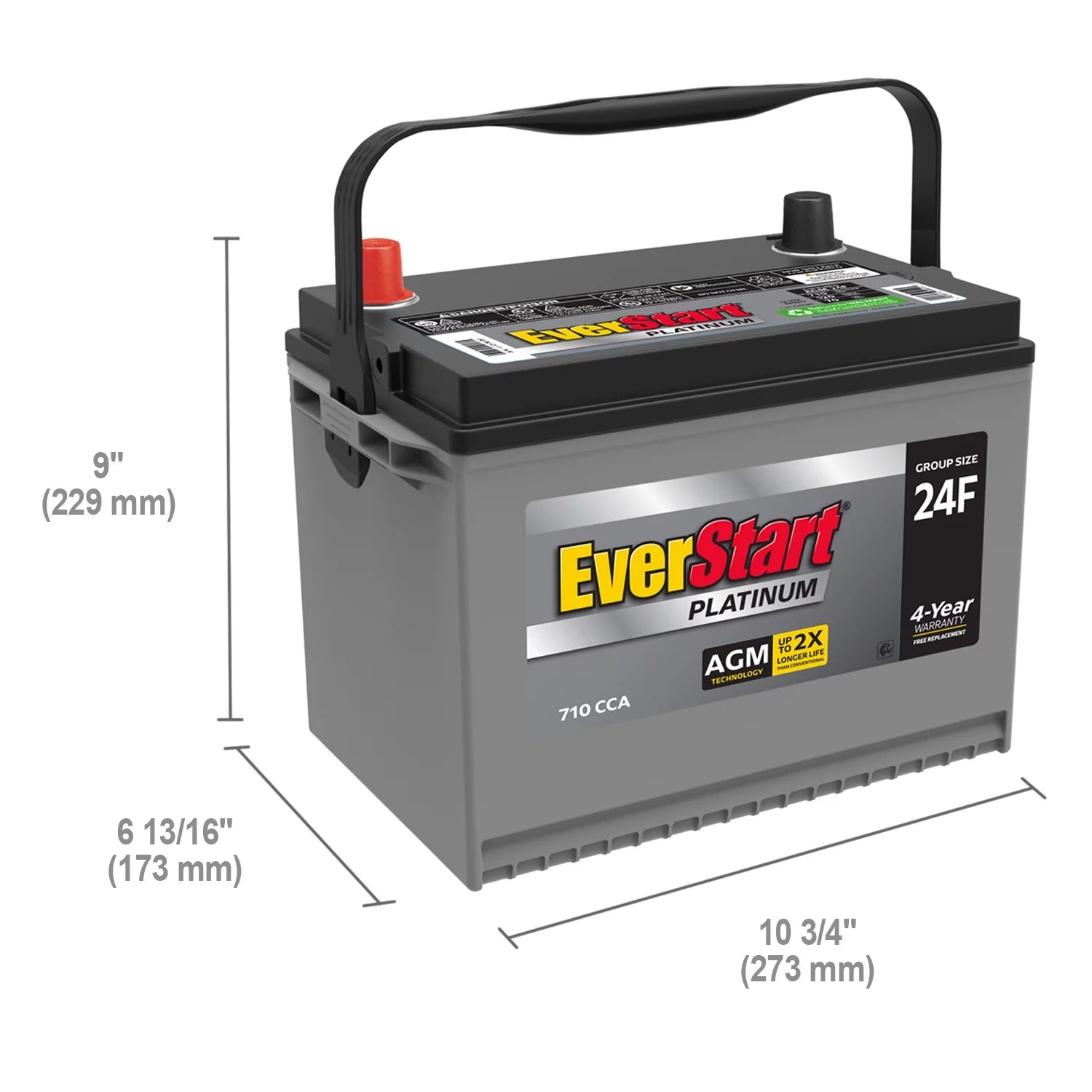 Batería para automóvil EverStart Platinum AGM, grupo 24F, 12 V, 750 A (CCA)