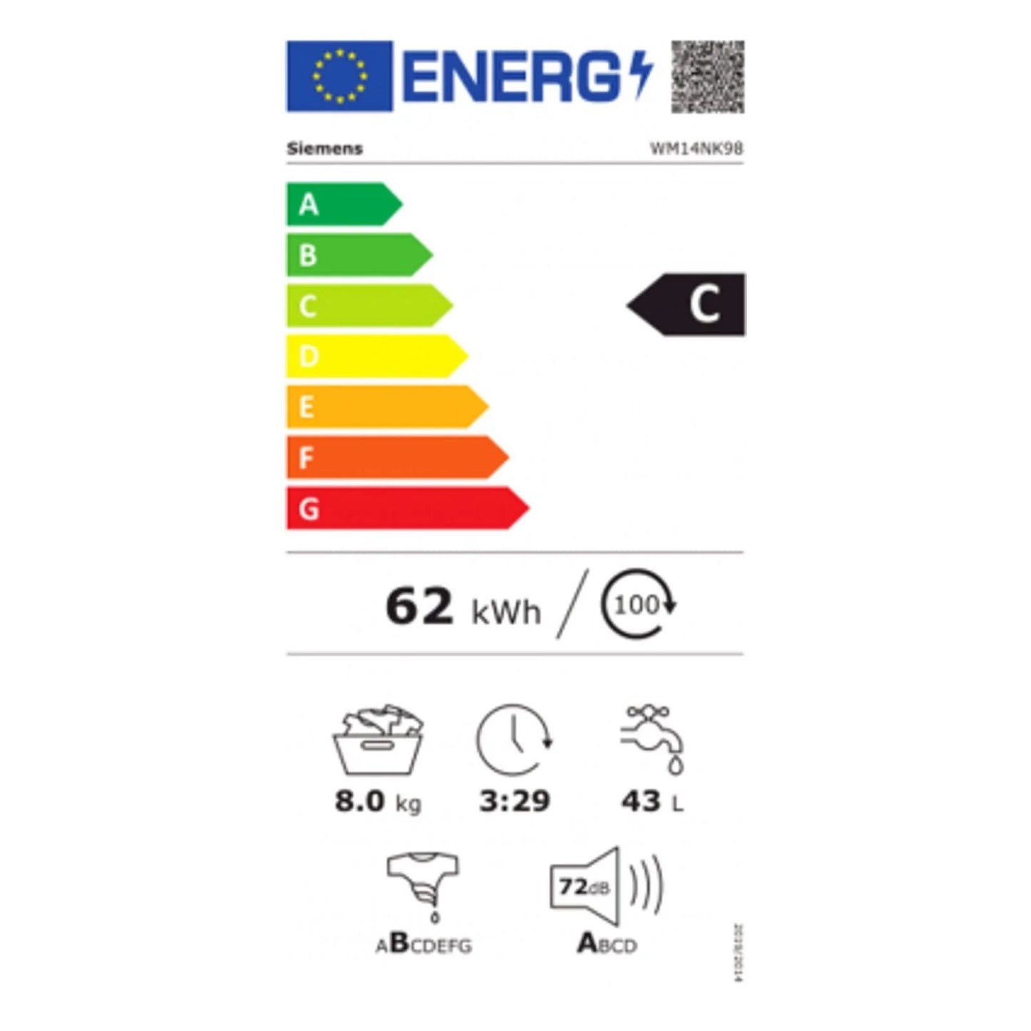 2025 Lavadora frontal Siemens iQ300 WM14NK98 8 kg, 1400 rpm, blanca