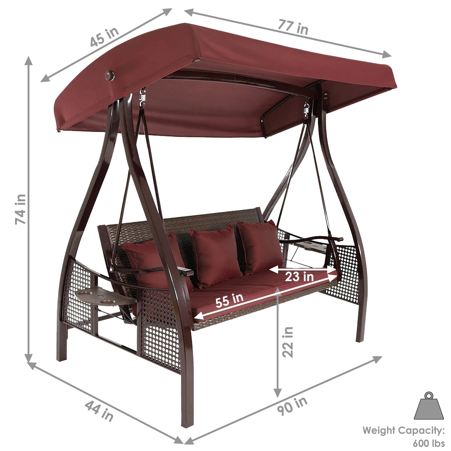 2025 Columpio de Jardín Sunnydaze Deluxe para 3 Personas con Toldo y Mesas Laterales