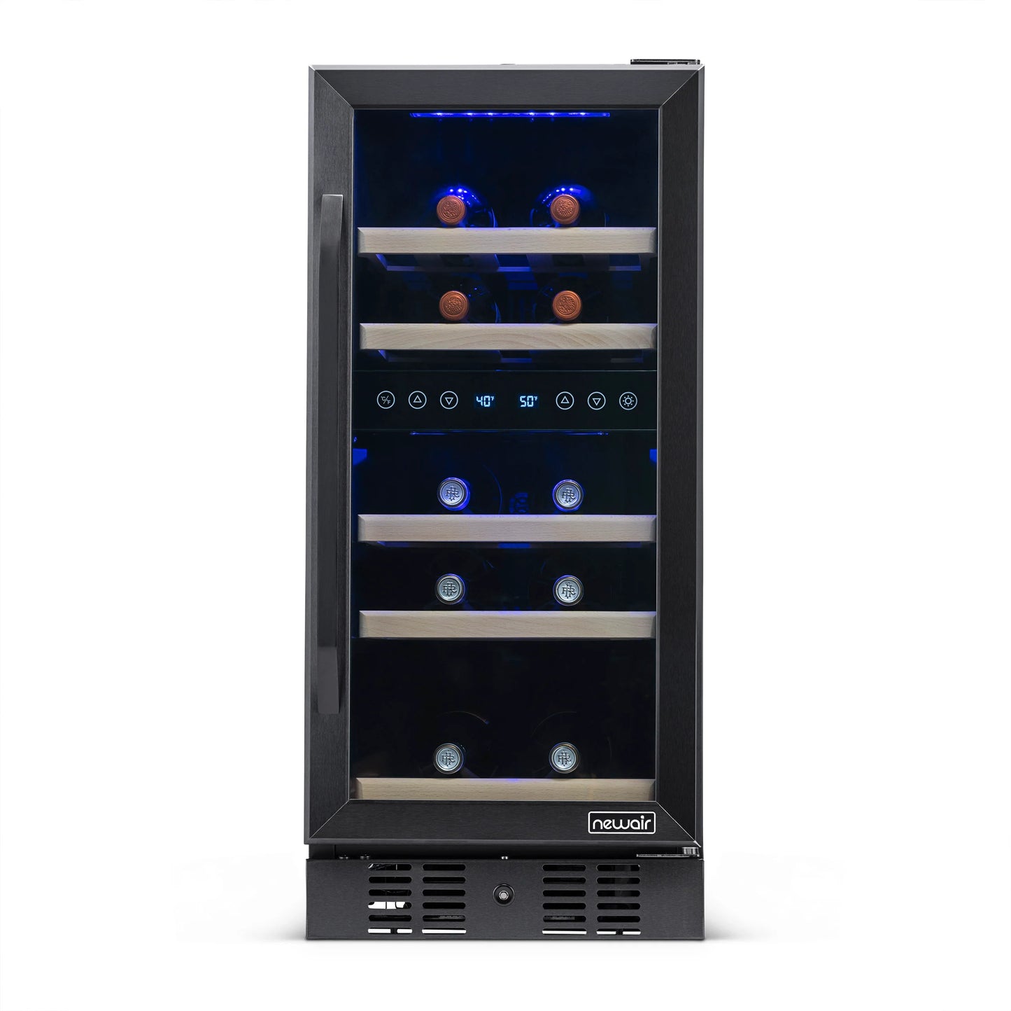 2025 Newair® Refrigerador de Vinos Empotrable Negro – 29 Botellas – 14,8" Doble Zona