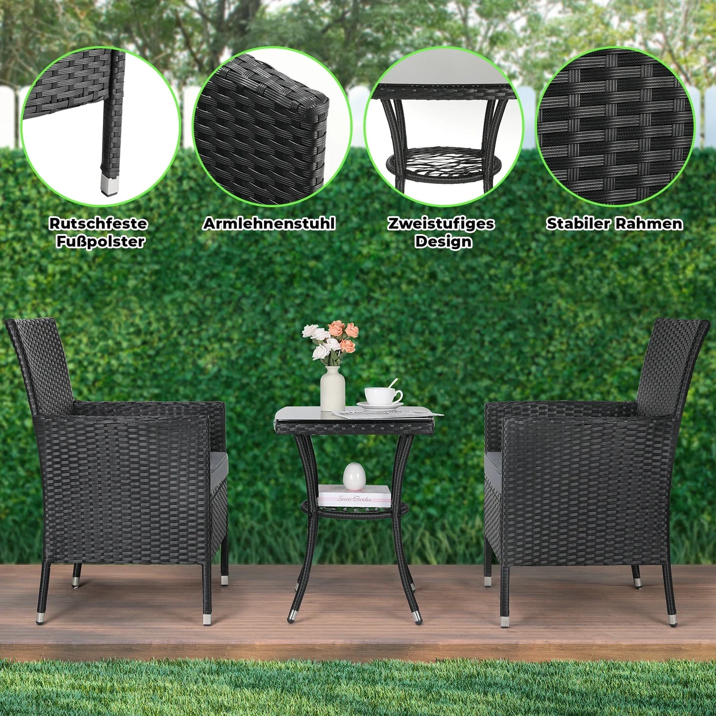 2025 Conjunto de muebles de jardín de ratán de 3 piezas – Salón elegante para balcón, terraza y jardín