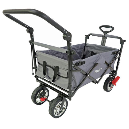 Bollerwagen FUXTEC FX-CT700, Carro Plegable Gris para el Transporte de niños, Ciudad, Campo, Playa o montaña - con Capota Anti-UV, asa de Empuje, Freno de Mano Delantero y Trasero, El Original