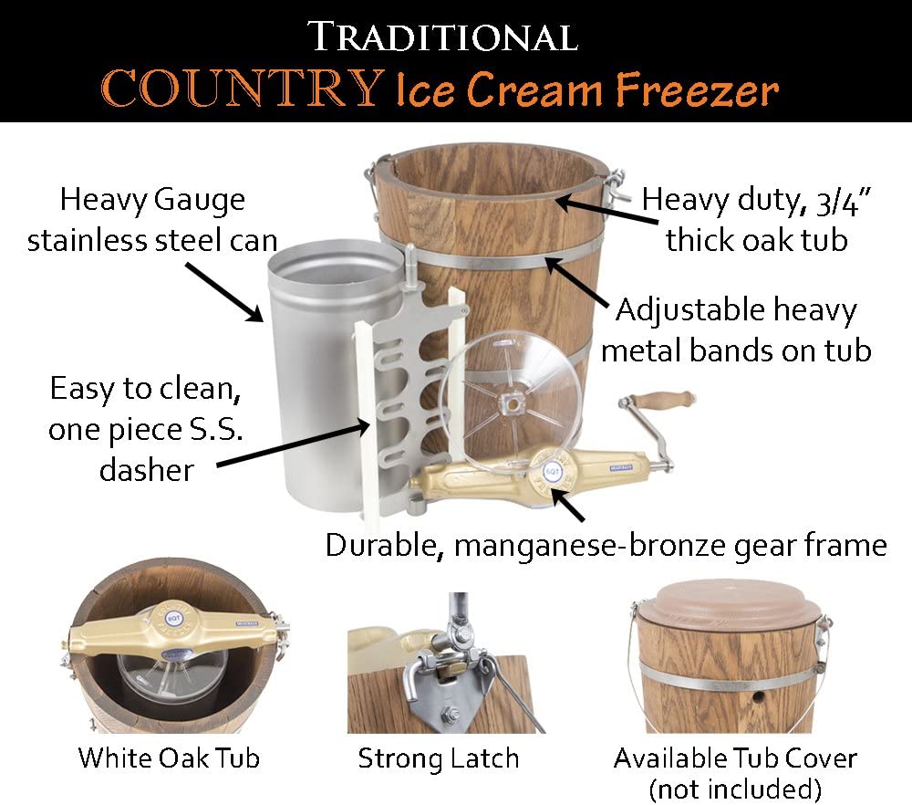 2025 6 qt Maker de Helado Country – Bañera de Madera Clásica – Manivela