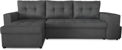 NAWSTOL - Sofa narożna Leon z funkcją spania i skrzynią na pościel – nowoczesna sofa do salonu – możliwość montażu z lewej lub prawej strony (szara + biała sztuczna skóra)